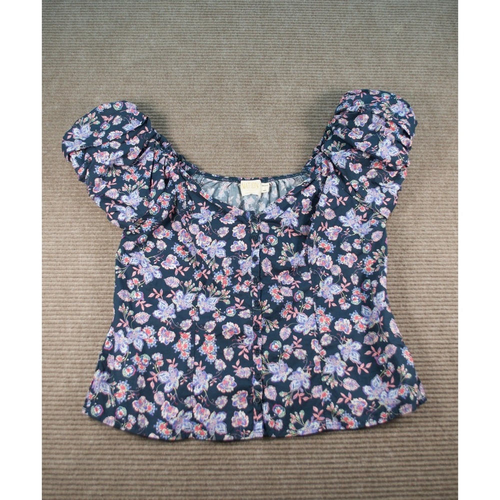 Nation LTD‎ Angel Bubble Sleeve Cami Top Midsummer Navy Floral EUC Large